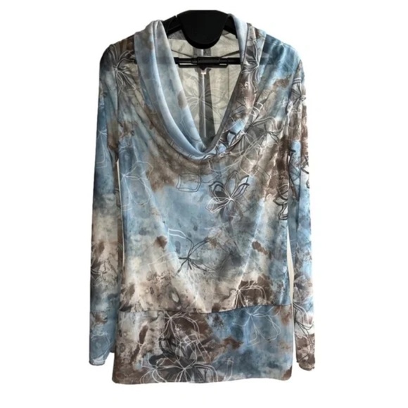 Petit Pois Draped Cowl Neck Doble Mesh Sheer Long Sleeve Blouse Boho Chic,Size S - Picture 2 of 11